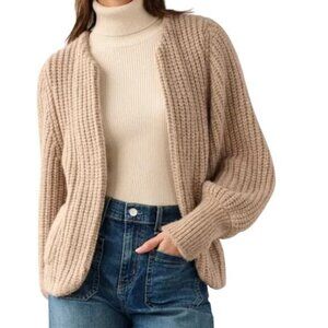 White + Warren NWT Plush Alpaca Blend Open Jacket Sweater Oat Straw Womens Small